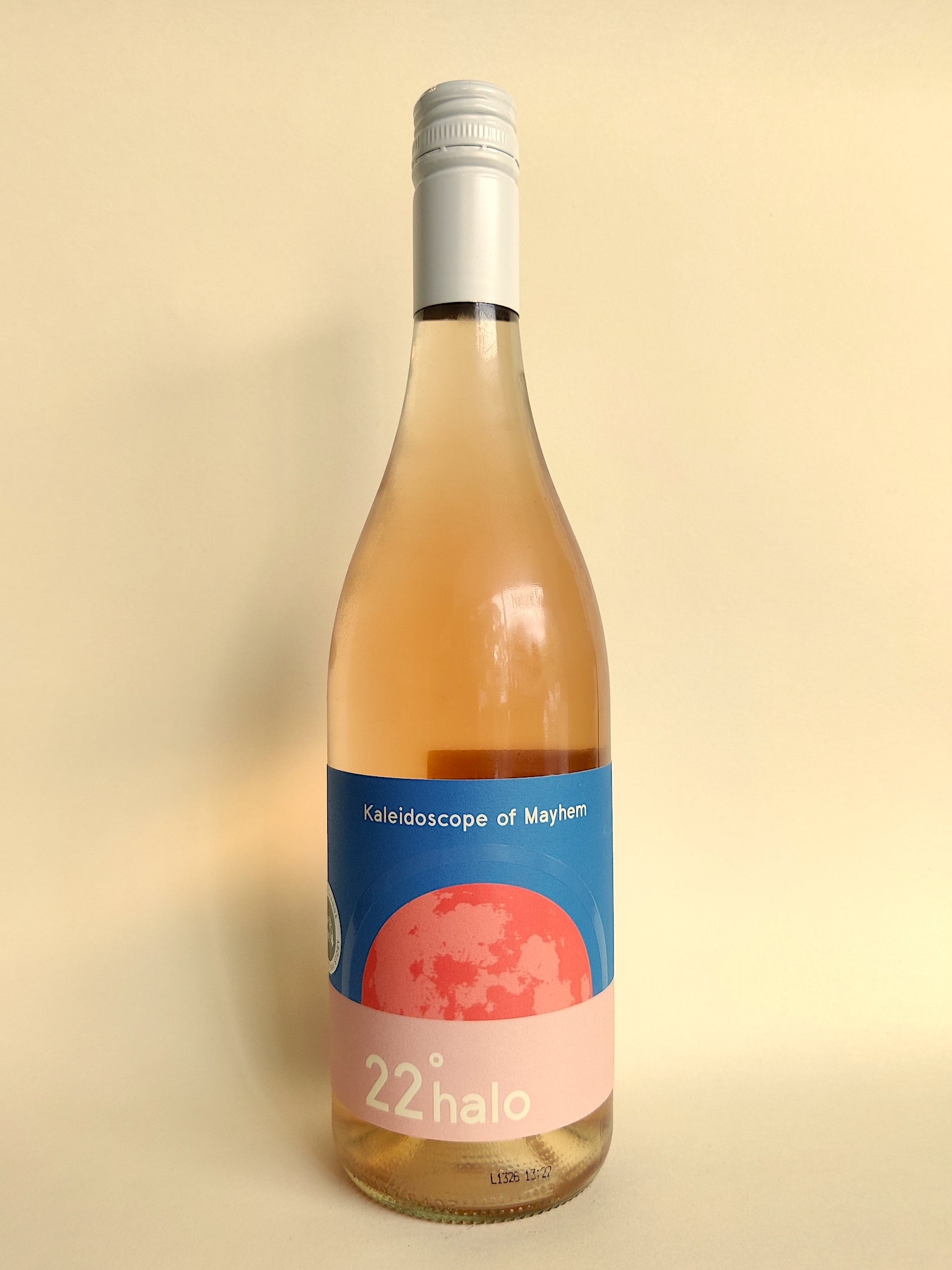 A bottle of 22 Degree Halo Rosé from the Riverland, South Australia.