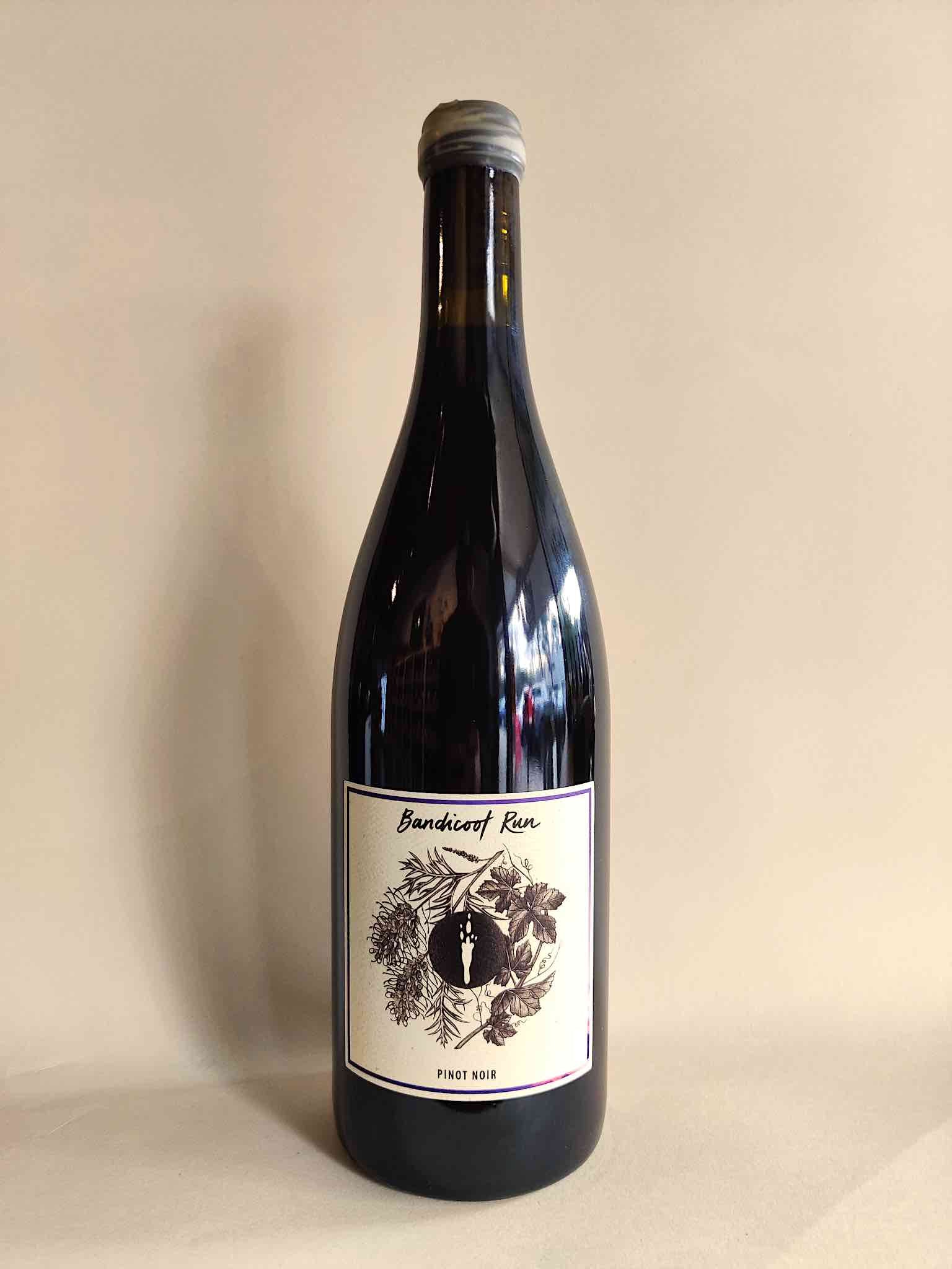 A bottle of Bandicoot Run Pinot Noir from Gippsland Victoria.