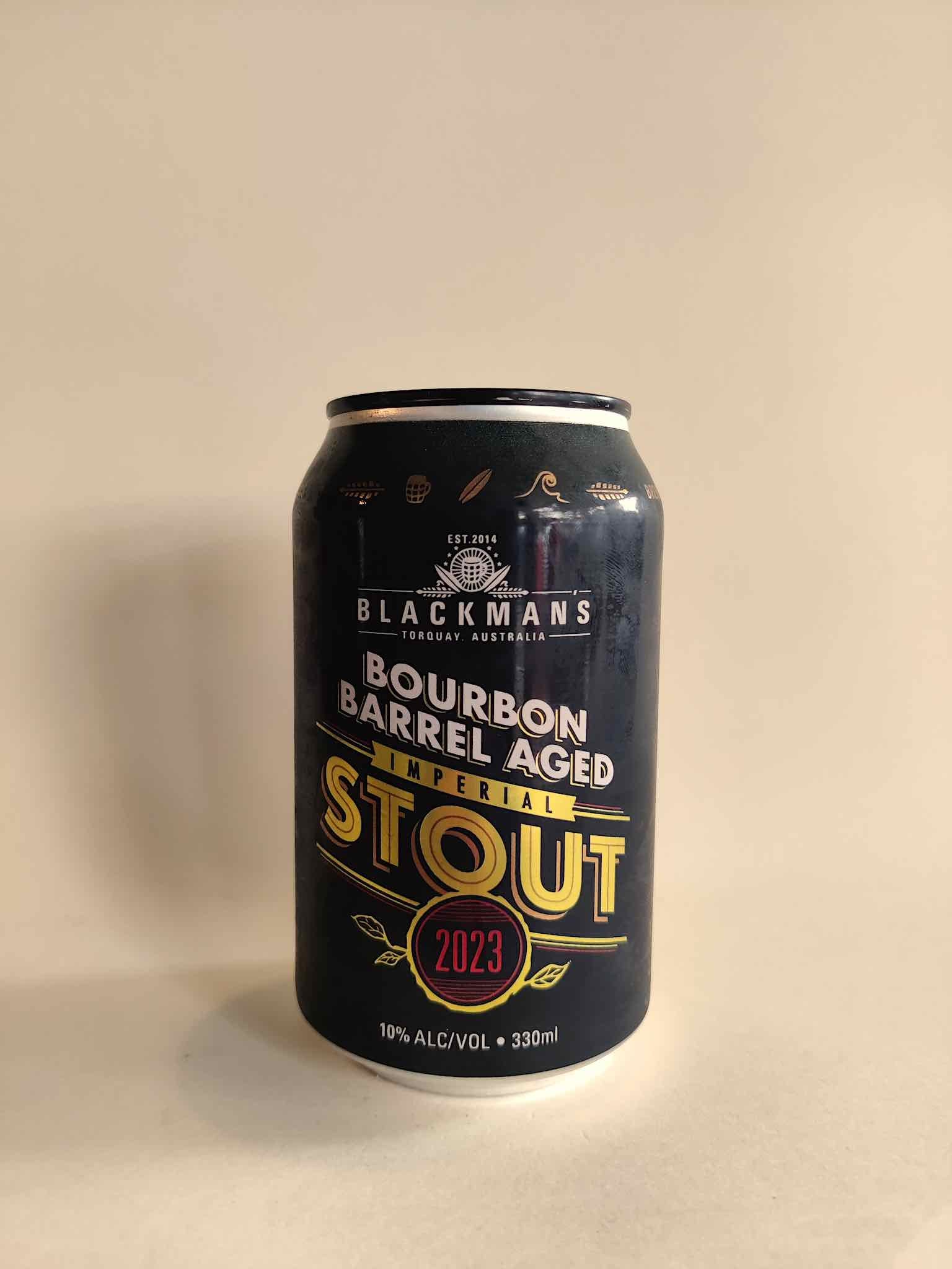 A 330ml can of Blackman's Bourbon Barrel Aged Imperial Stout. 