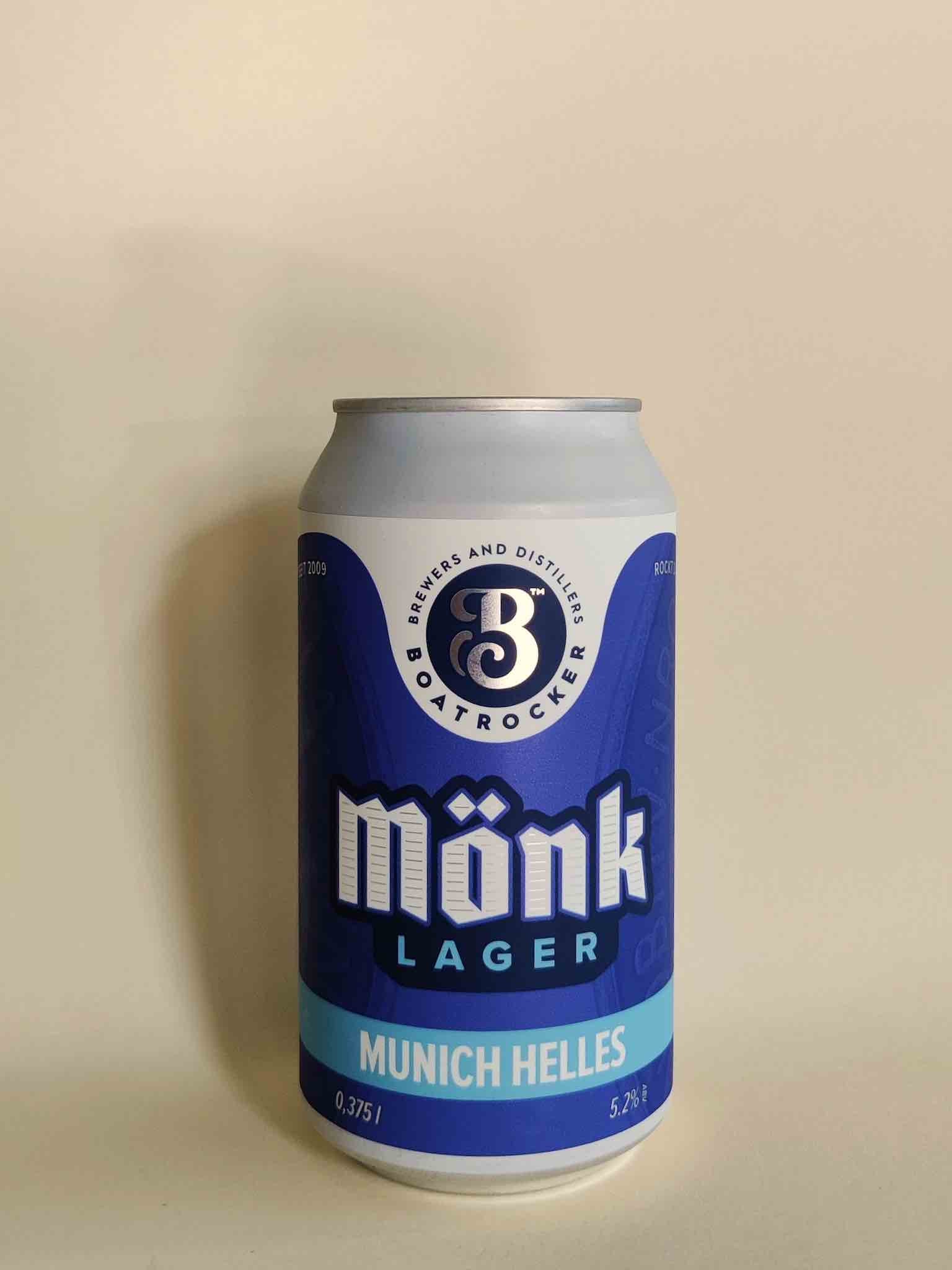 A 375ml can of Boatrocker Monk Lager.