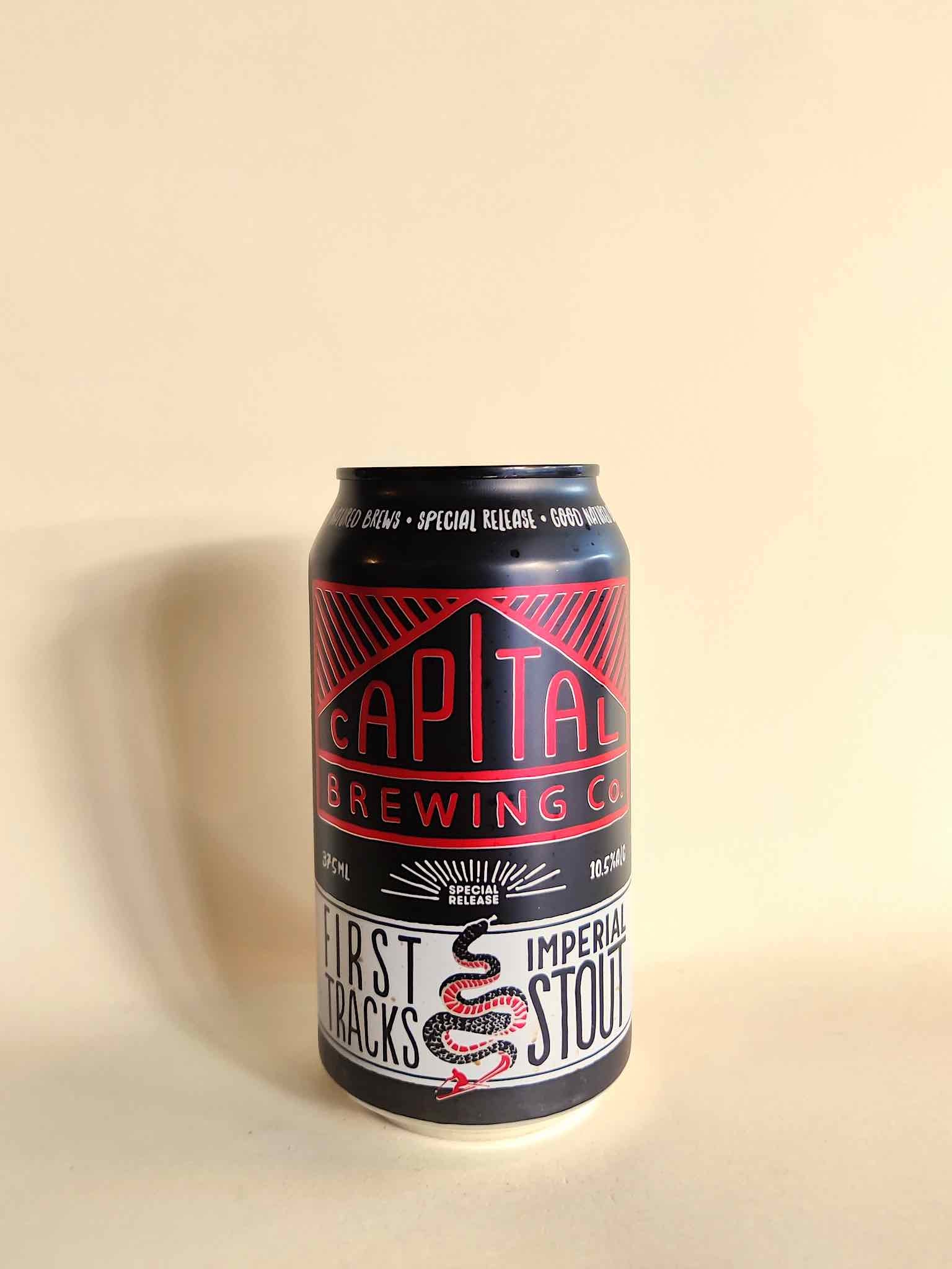 A can of Capital Brewing First Tracks Imperial Stout from Canberra. 