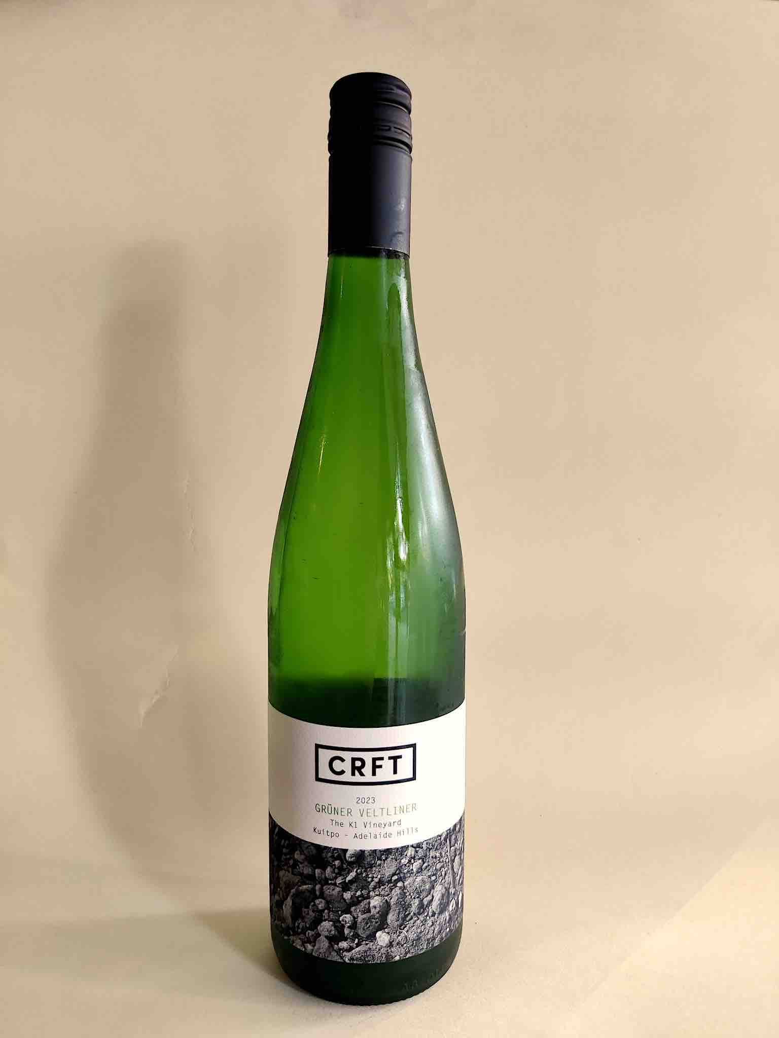 A bottle of CRFT K1 Gruner Veltliner from Adelaide Hills, South Australia.