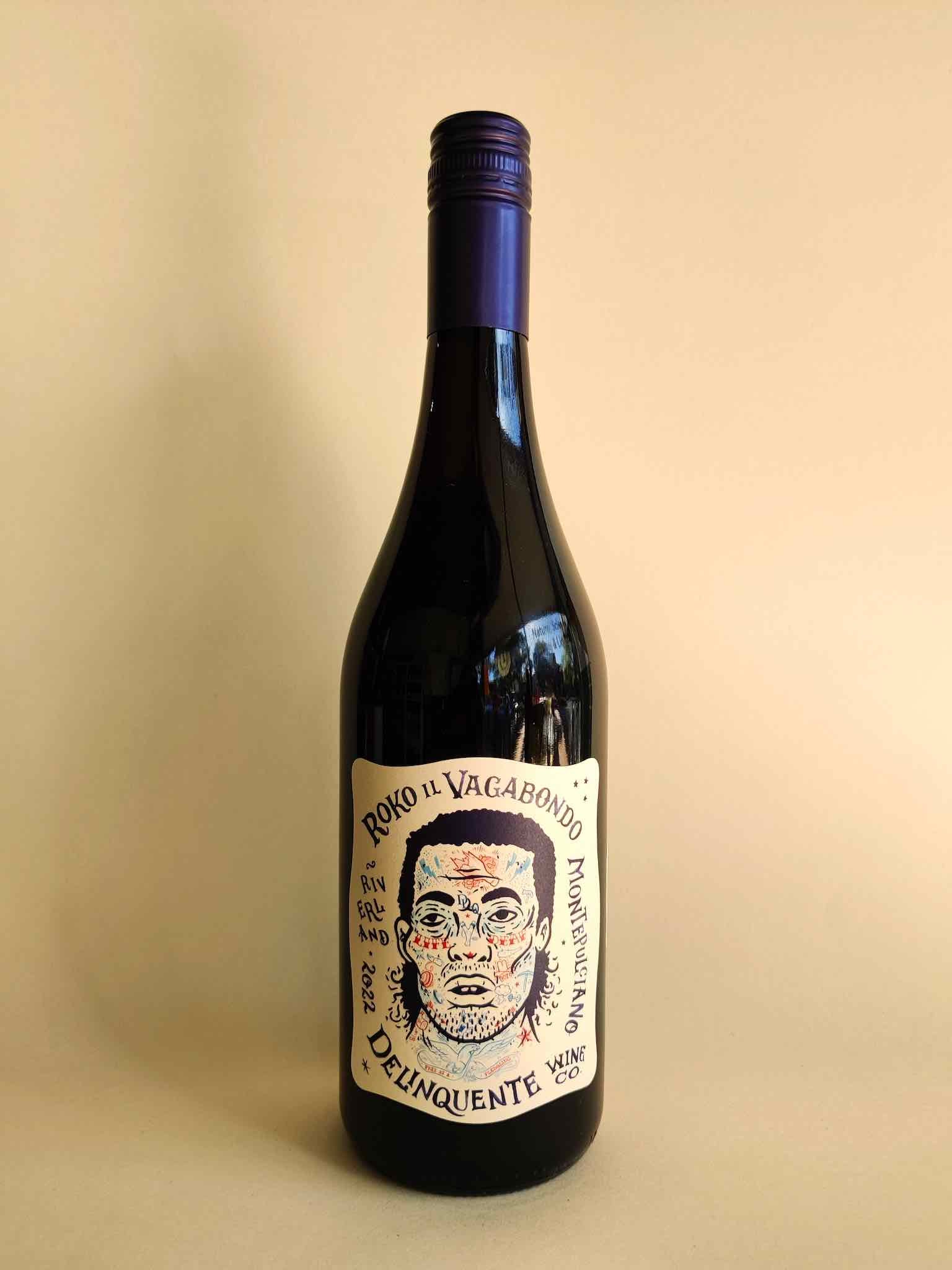 A bottle of Delinquente Roko Montepulciano red wine from Riverland, South Australia. 