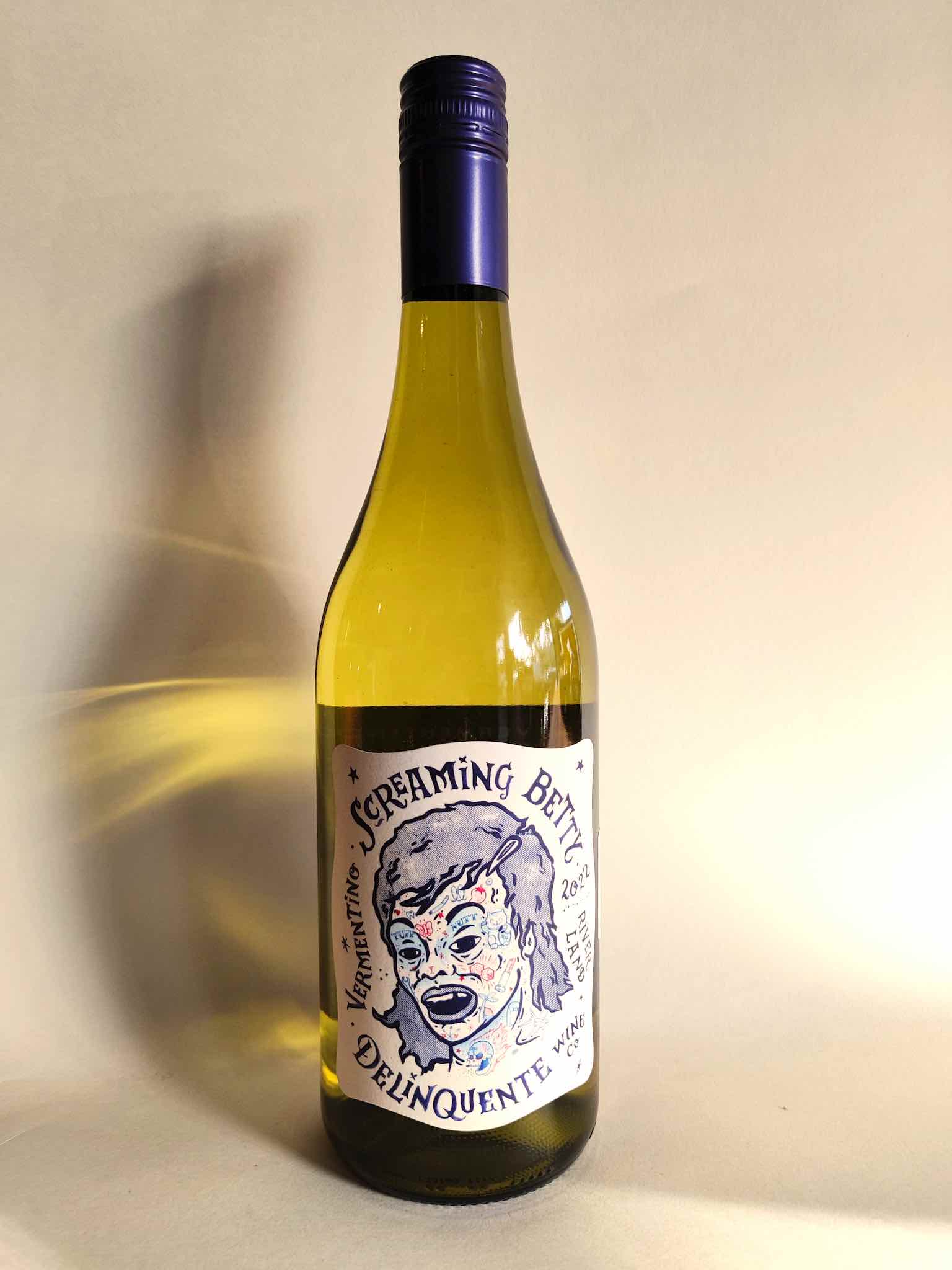 A bottle of Delinquente Screaming Betty Vermentino from the Riverland, South Australia. 