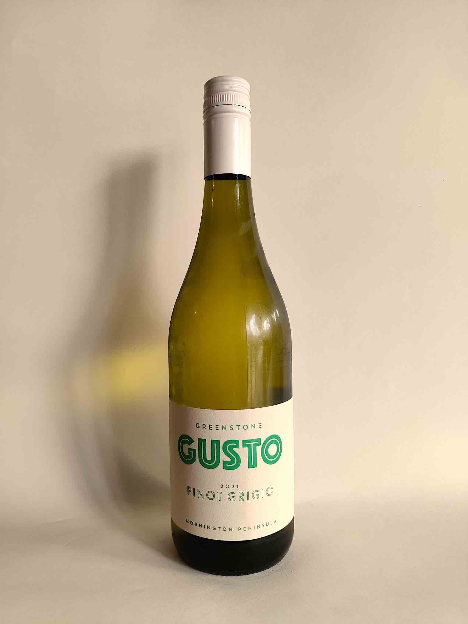 A bottle of Greenstone Gusto Pinot Grigio from Mornington Peninsula, Victoria. 