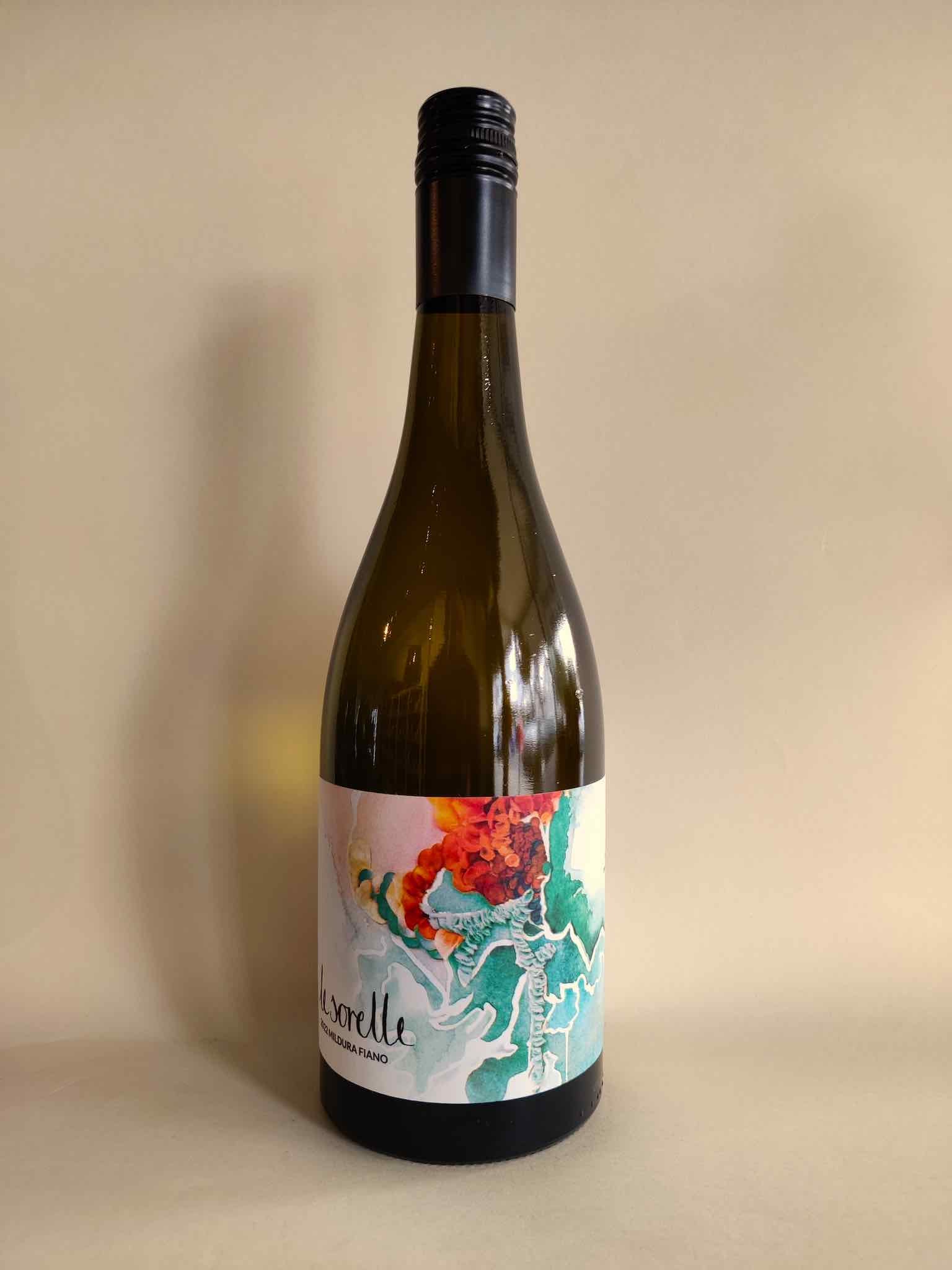 A bottle of Le Sorelle Fiano from Mildura, Victoria. 