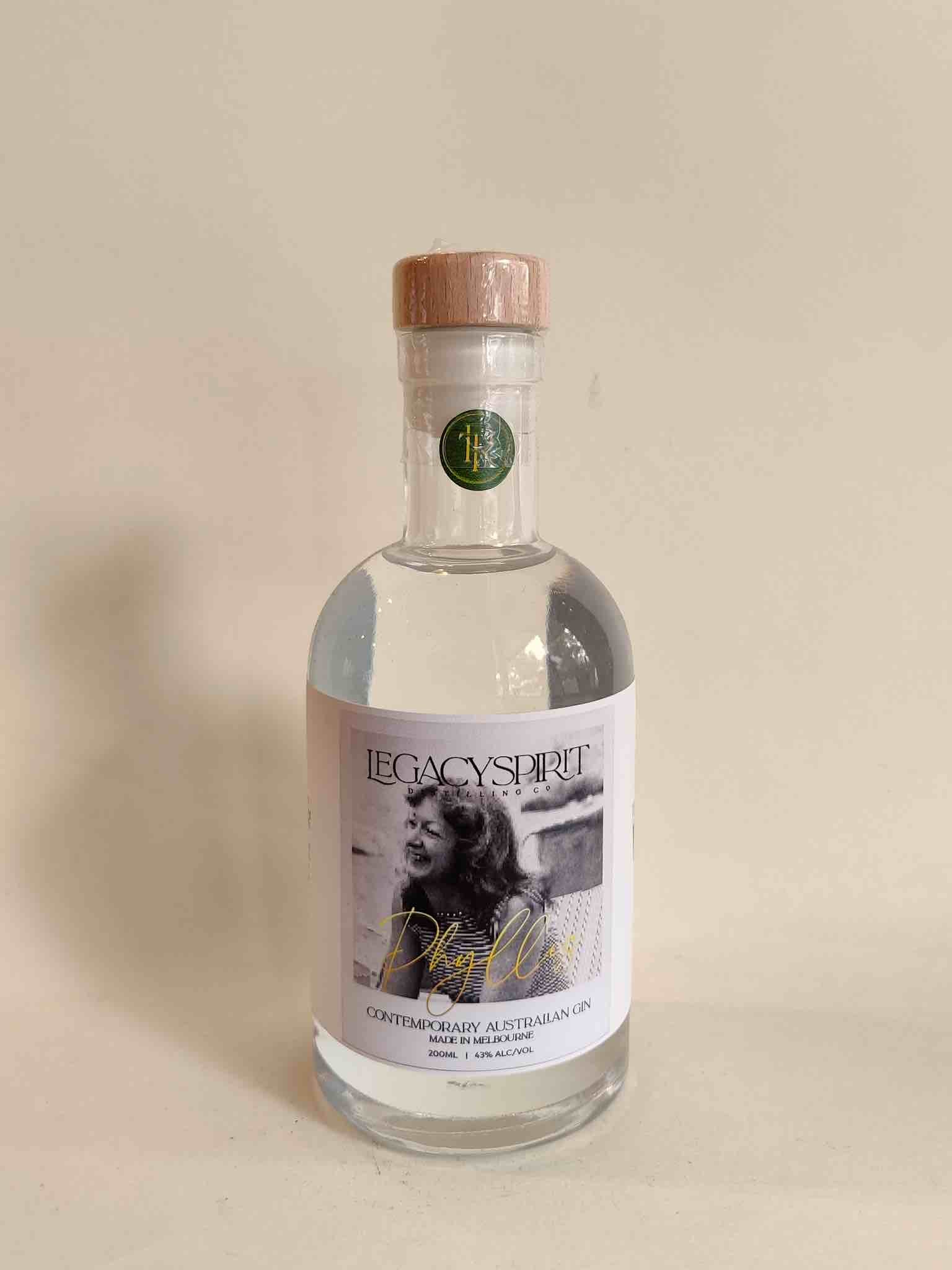 A 200ml bootle of Legacy Spirit Phyllis Gin.