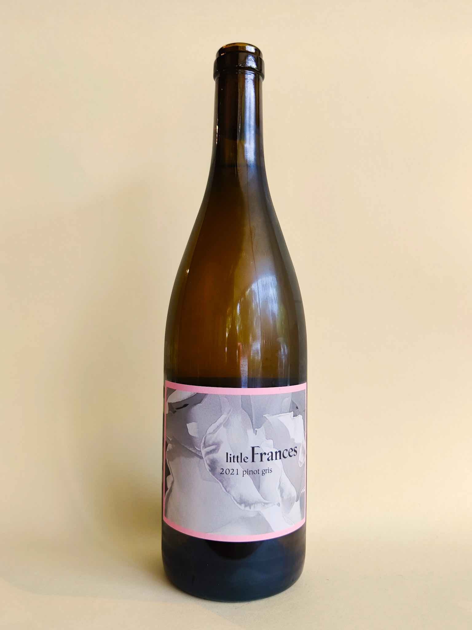 A bottle of 2021 Little Frances Pinot Gris from Benalla, Victoria. 