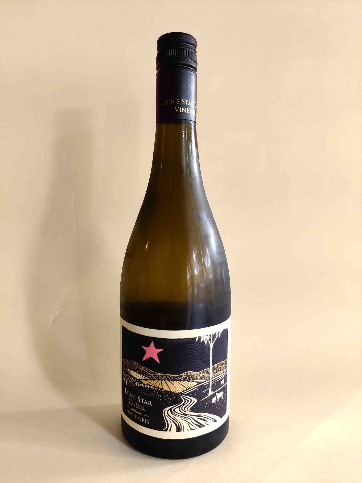 A bottle of Lone Star Creek Pinot Gris from the Yarra Valley, Victoria. 