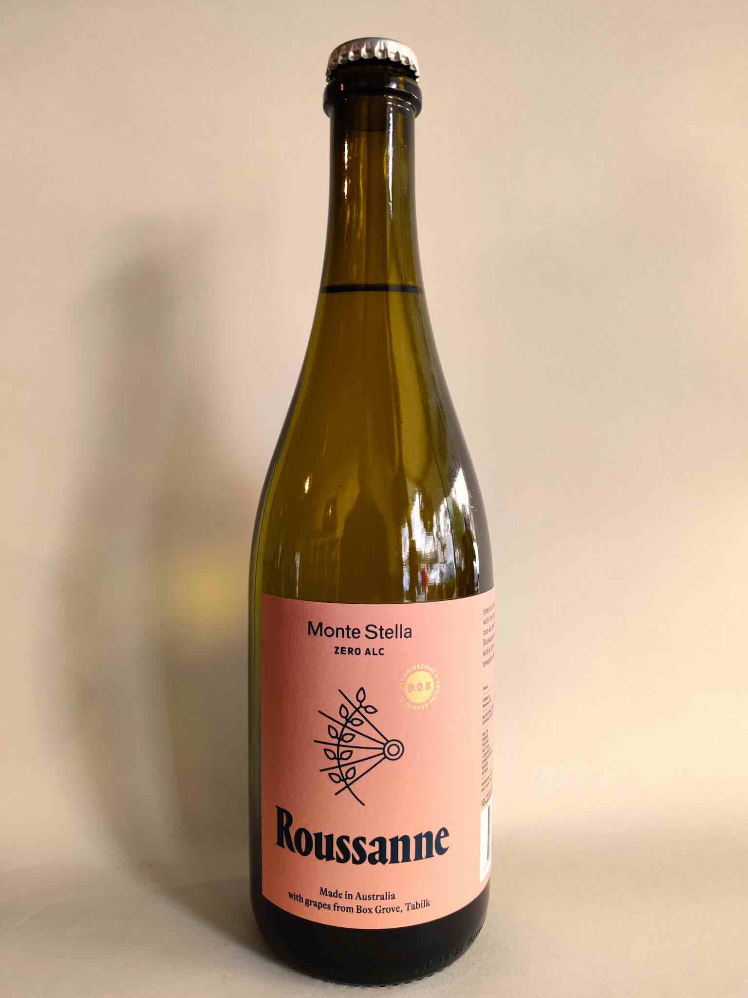 A 750ml bottle of Monte Stella non-alcoholic Sparkling Roussanne from Nagambie, Victoria. 