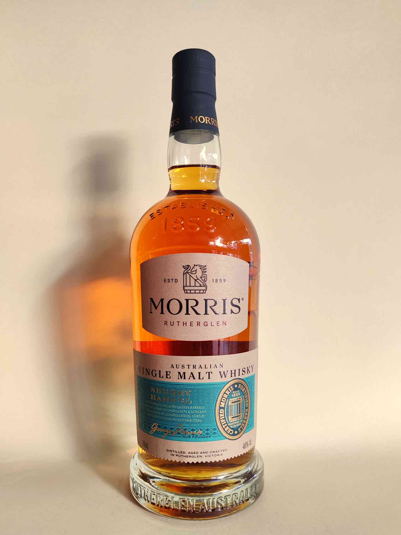 A 700ml bottle of Morris Sherry Barrel Single Malt Whisky from Rutherglen Victoria