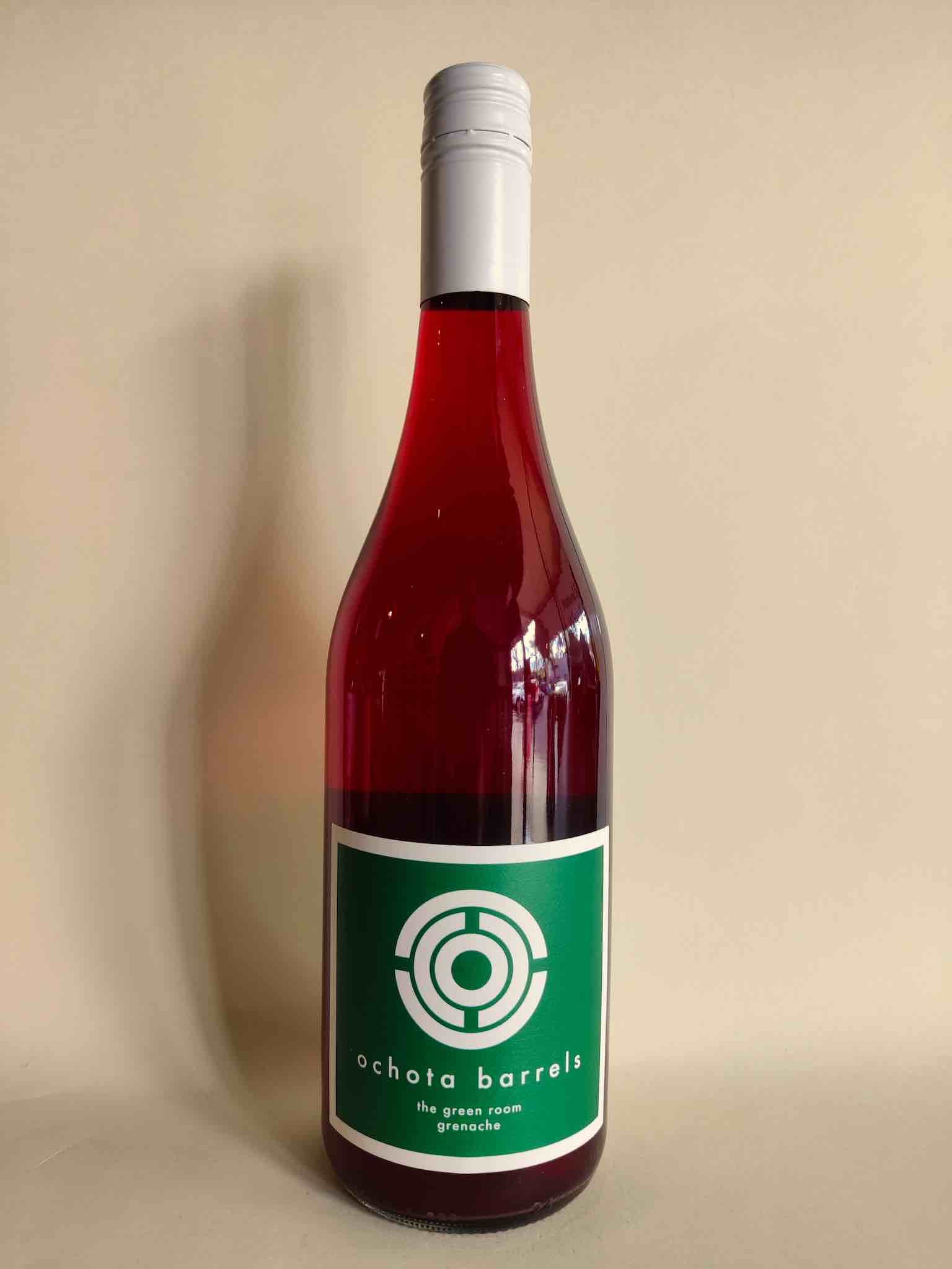 A bottle of 2023 Ochota Barrels The Green Room Grenache from McLaren Vale, South Australia.