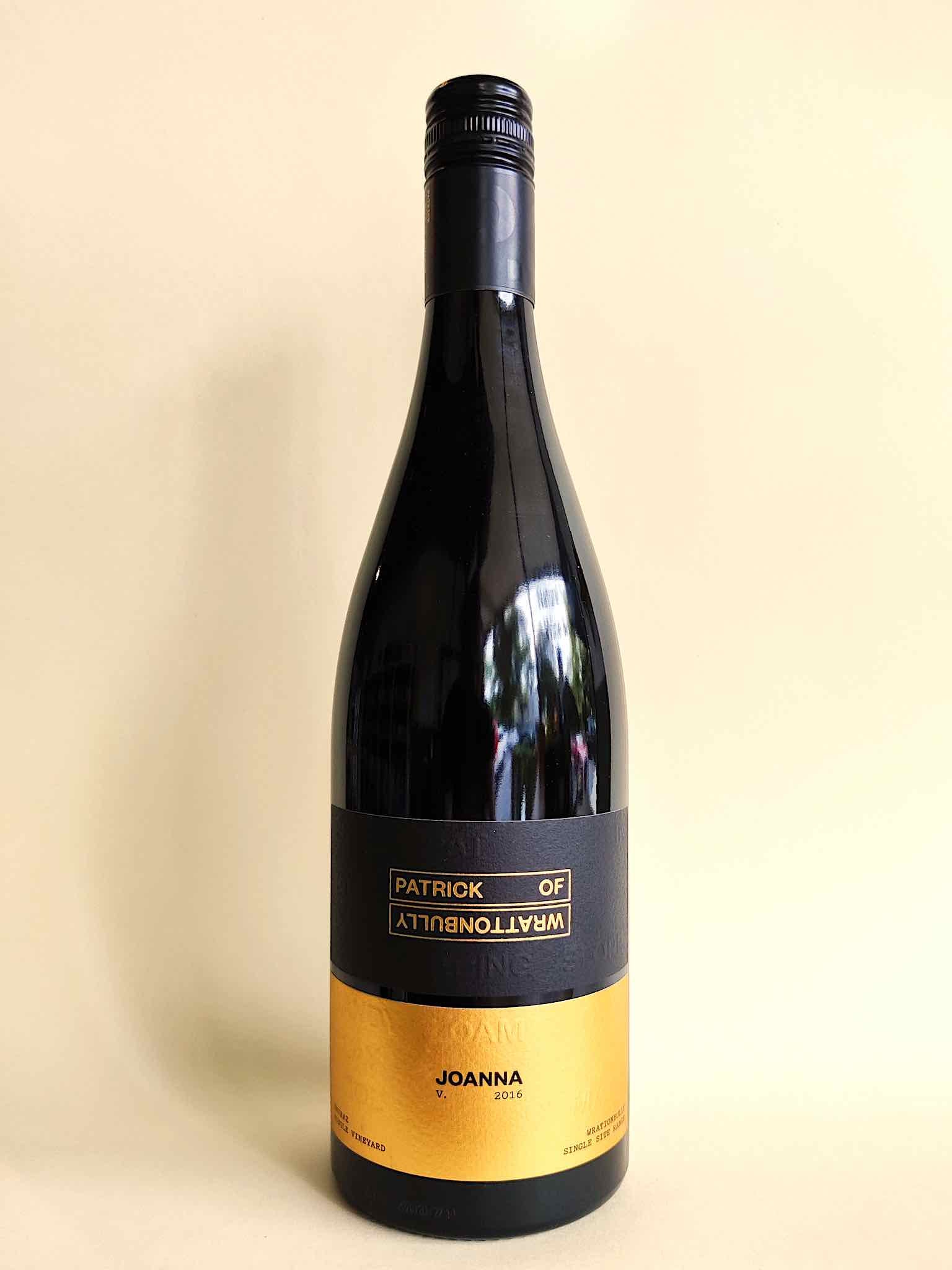 A bottle of Patrick of Coonawarra "Joanna" single vineyard Shiraz from Wrattonbully, South Australia.