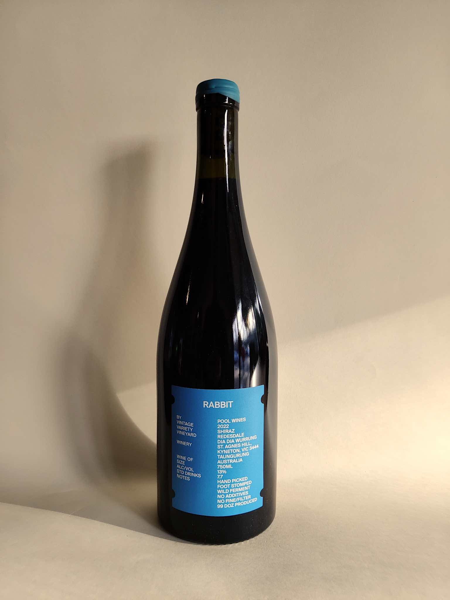 A bottle of Pool Wines Rabbit Shiraz from Central Victoria. 