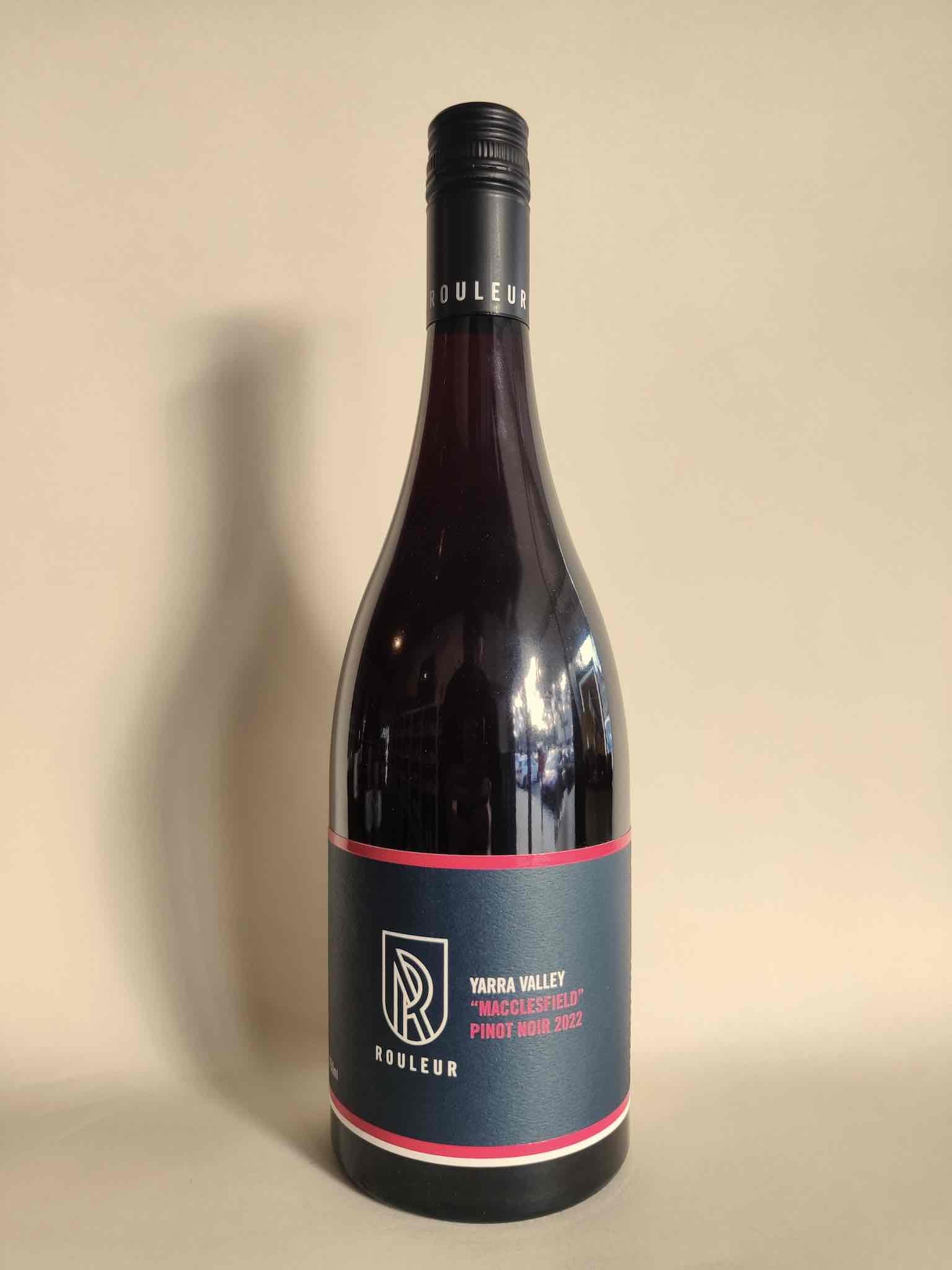 A bottle of Rouleur Wines Macclesfield Pinot Noir from Yarra Valley, Victoria.