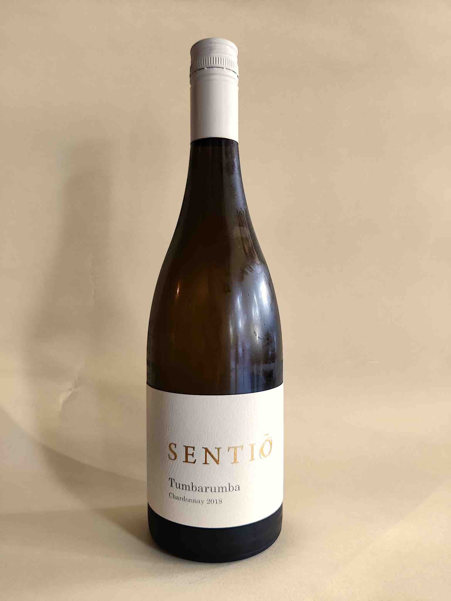 A bottle of 2018 Sentio Tumbarumba Chardonnay.