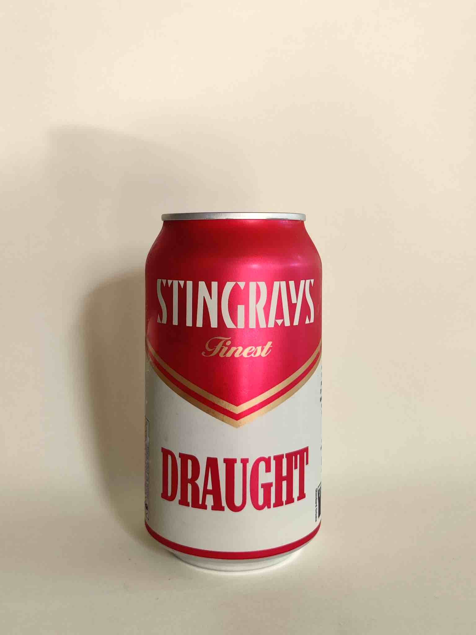 A 355ml can of Stingrays Draught made by Bodriggy Brewing in Abbotsford, Victoria.