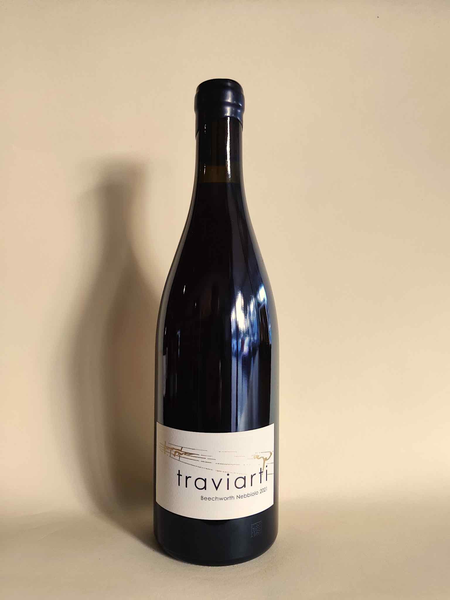 A bottle of Traviarti Nebbiolo from Beechworth, Victoria. 