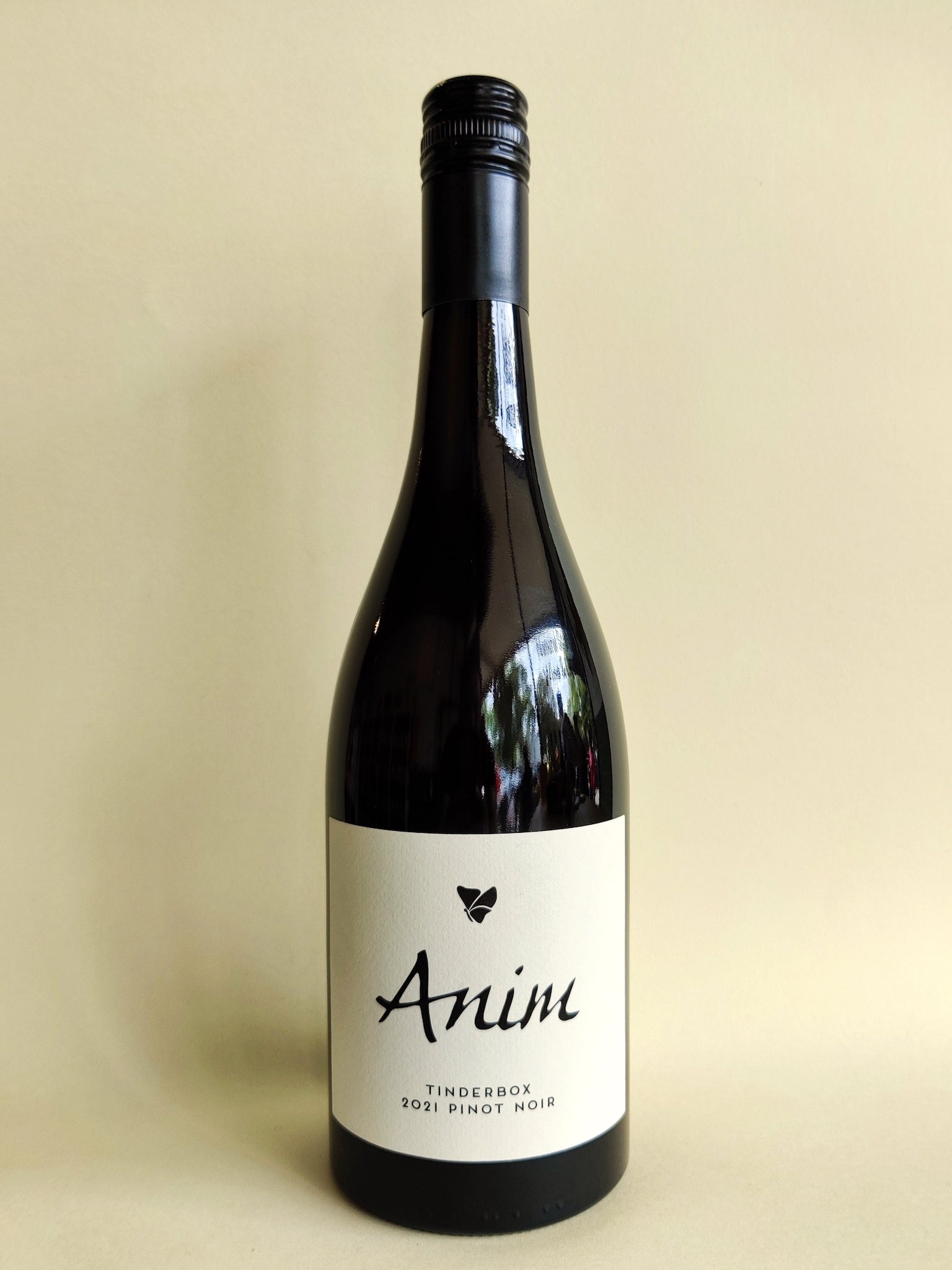 A bottle of Anim Tinderbox Pinot Noir from Tasmania.