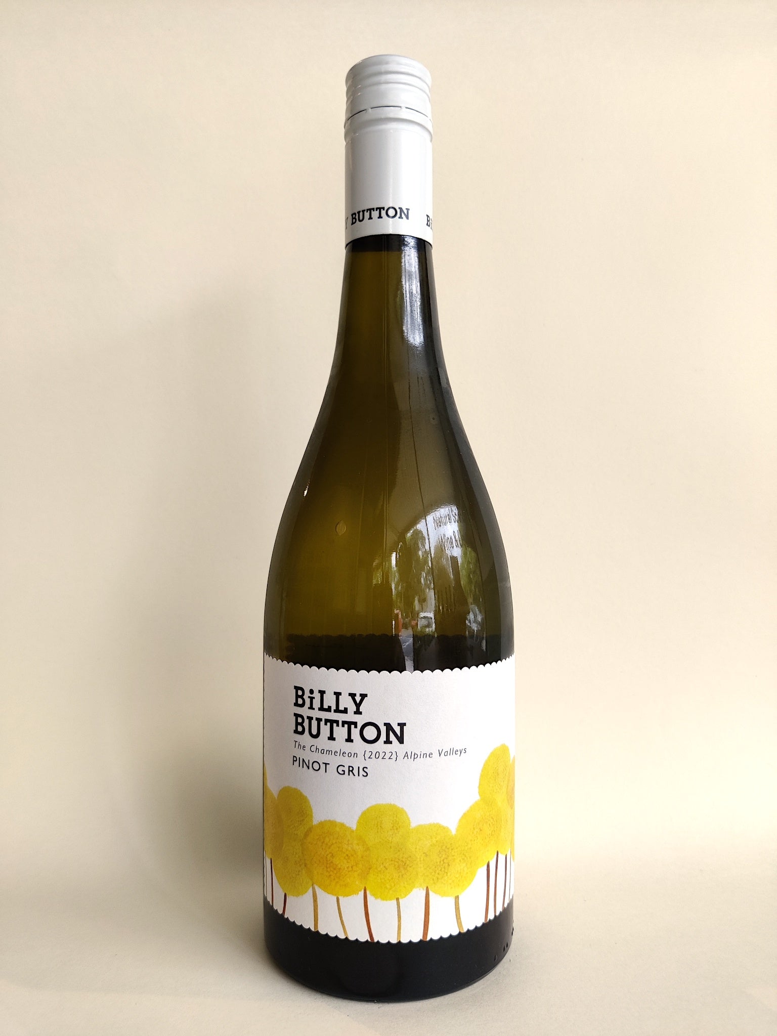 A bottle of Billy Button Pinot Gris from the Alpine Valleys, Victoria. 