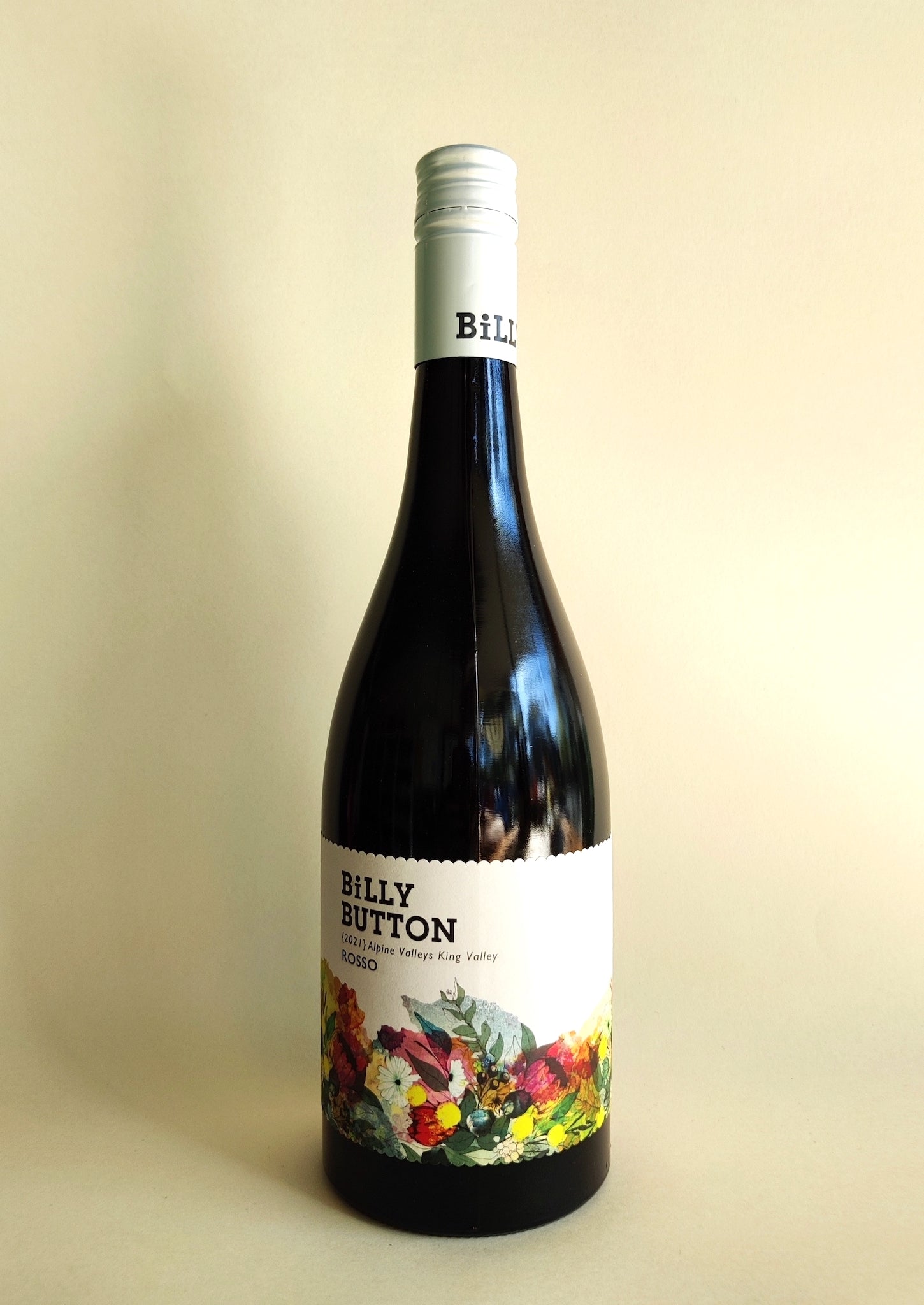 A bottle of Billy Button Rosso Red Blend from the Alpine Valley, Victoria.