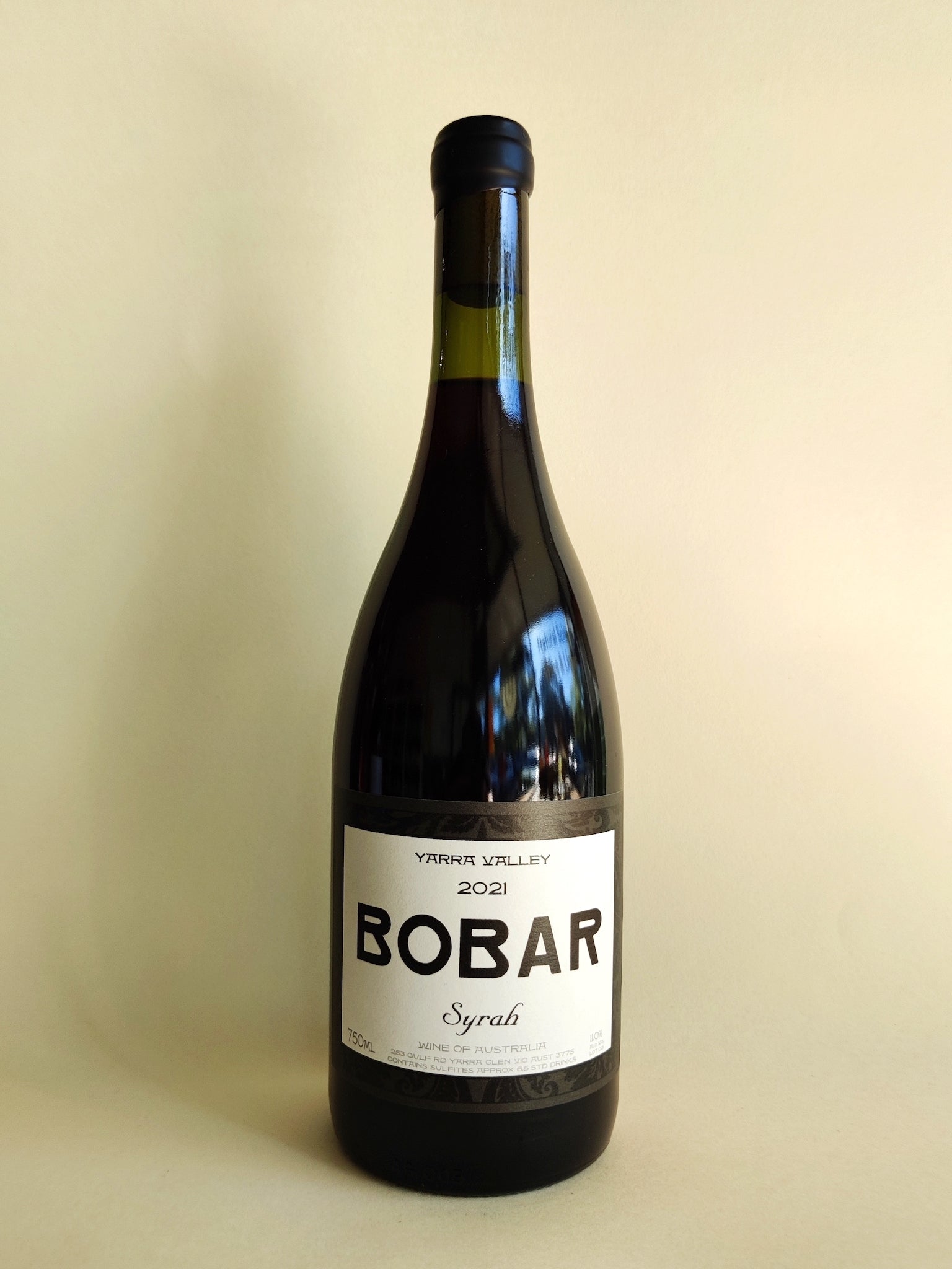 A bottle of Bobar Syrah from the Yarra Valley, Victoria.