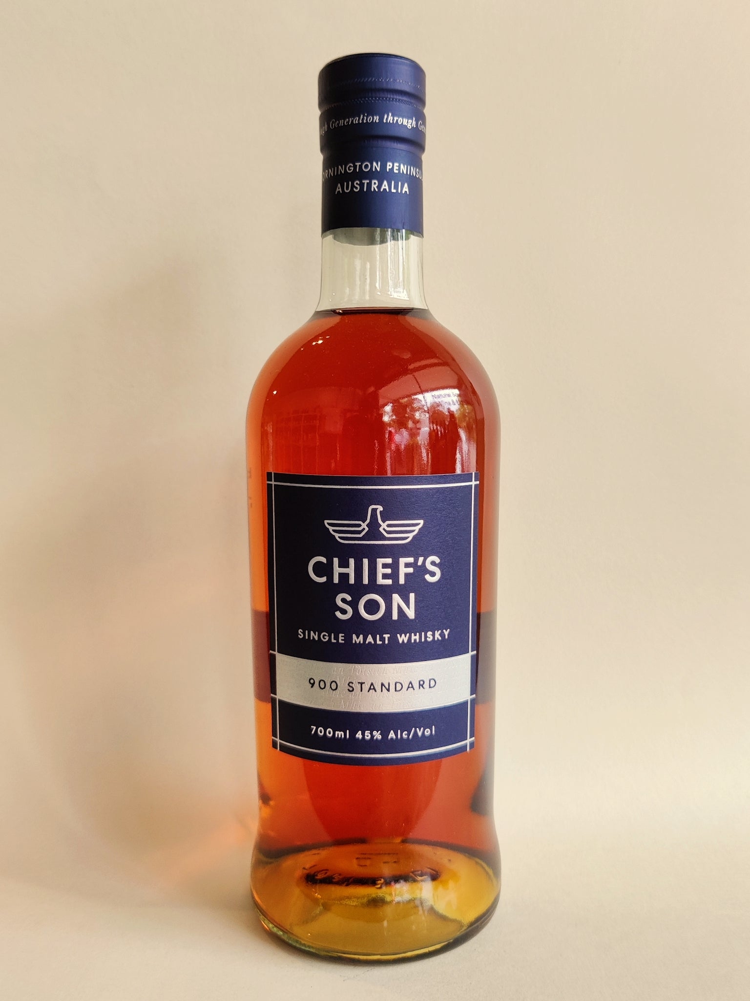 A bottle of Chief's Son 900 Standard Single Malt Whisky from Mornington Peninsula. 