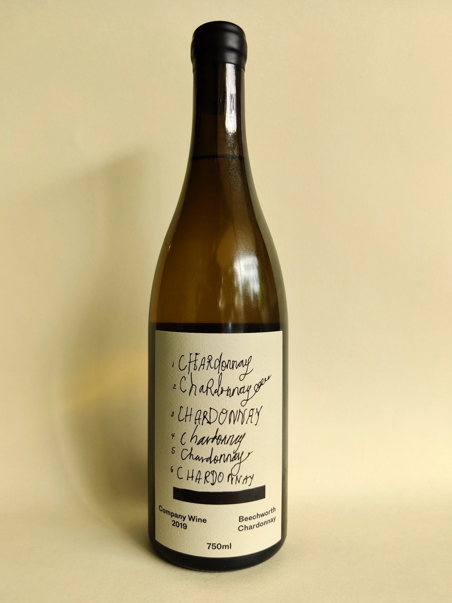 A bottle of Company Wine Chardonnay from Beechworth, Victoria.