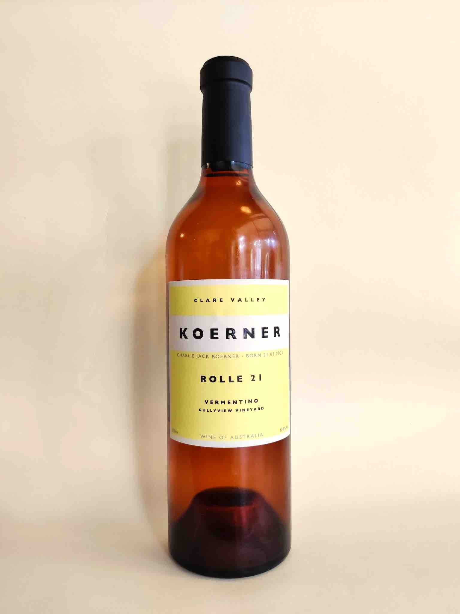 A bottle of Koerner Rolle Vermentino from Clare Valley, South Australia.
