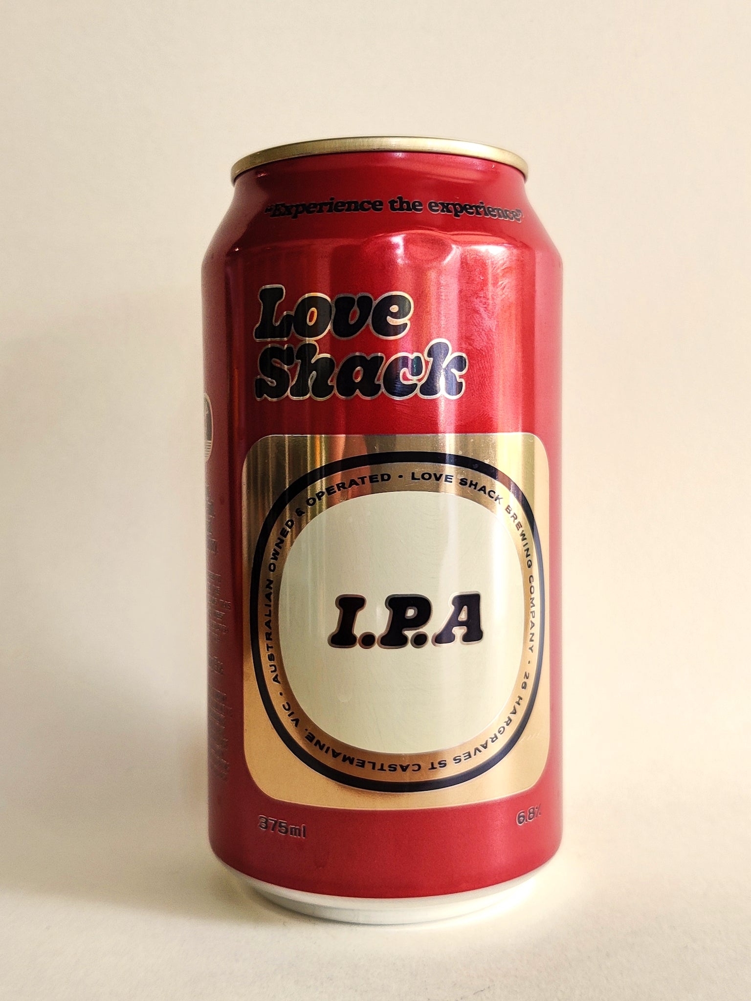 A 375ml can of Love Shack IPA from Castlemaine, Victoria.