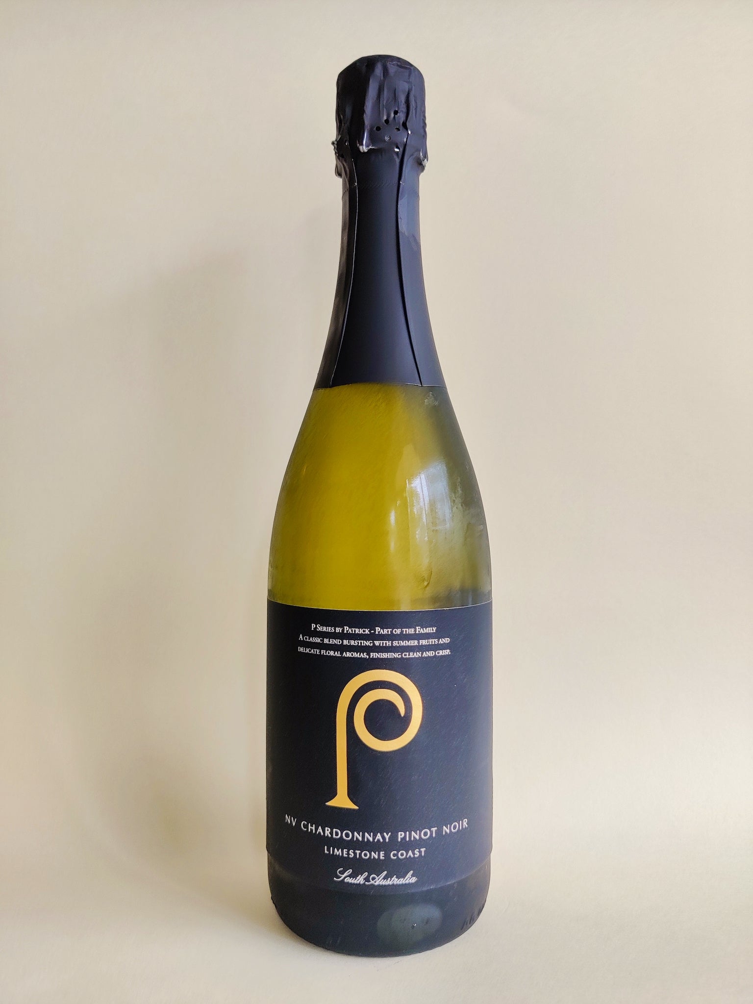 A bottle of Patrick of Coonawarra P-Series sparkling wine from Limestone Coast, South Australia. 