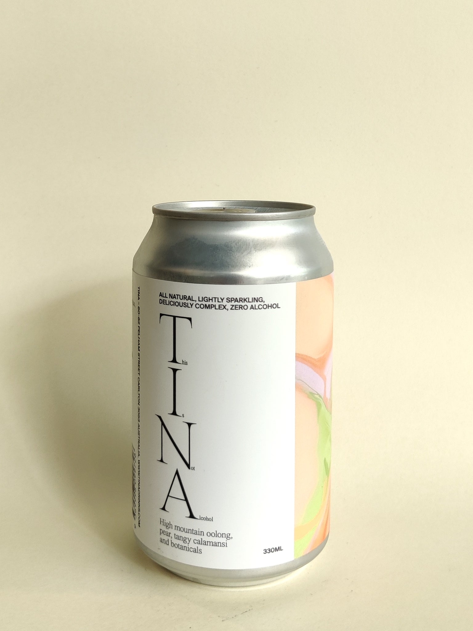 A can of T.I.N.A. Number 1 non-alcoholic sparkling. 
